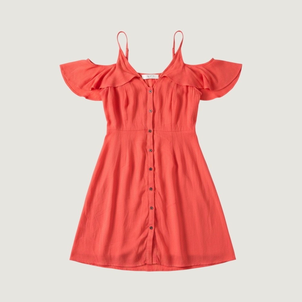 ASTR The Label Coral Cold Shoulder Button Front Mini Dress w/ Pockets Small